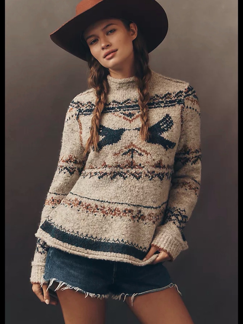 Cozy Pilcro/Anthropologie Bird Pattern Sweater - Cream